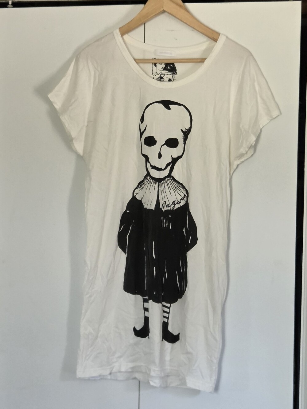 Hysteric Glamour White Tee with Black Skull Doll Graphic